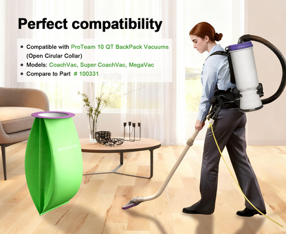 24 Pack 100331 Vacuum Bags Replacement Compatible with ProTeam 10 QT Backpack Vacuum Cleaner, Fit for Models Coachvac, Super Coachvac, Upgraded Vacuum Filters with Open Circular Collar