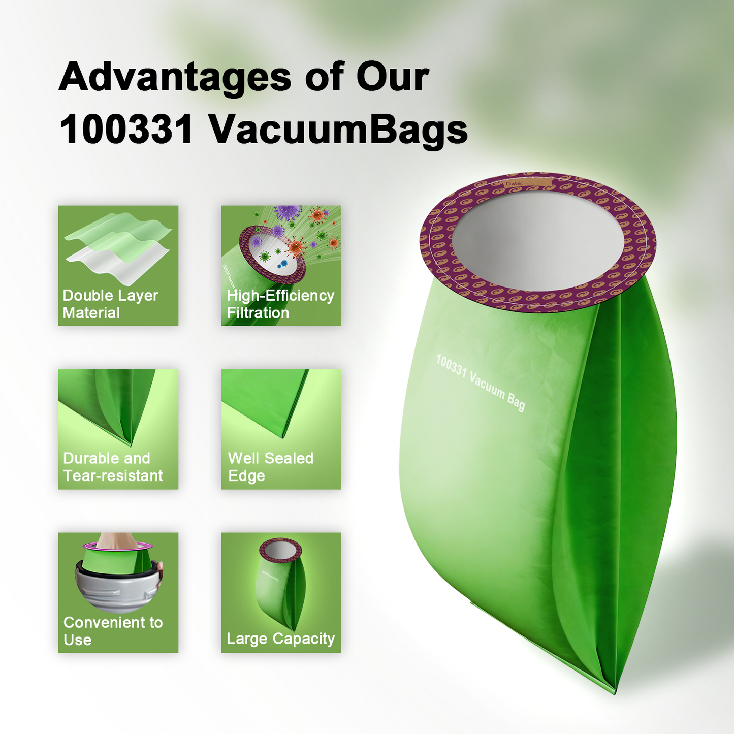 24 Pack 100331 Vacuum Bags Replacement Compatible with ProTeam 10 QT Backpack Vacuum Cleaner, Fit for Models Coachvac, Super Coachvac, Upgraded Vacuum Filters with Open Circular Collar