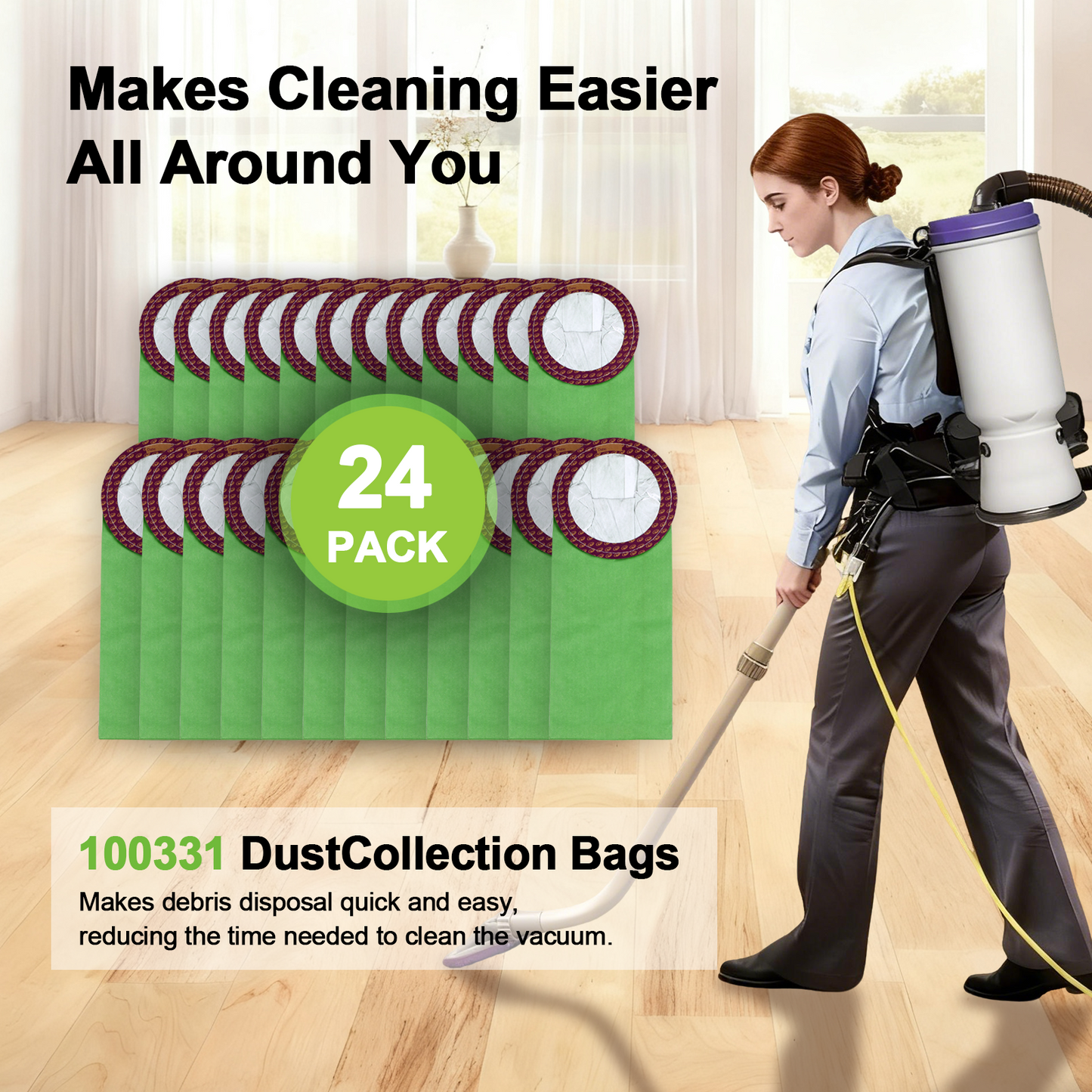 24 Pack 100331 Vacuum Bags Replacement Compatible with ProTeam 10 QT Backpack Vacuum Cleaner, Fit for Models Coachvac, Super Coachvac, Upgraded Vacuum Filters with Open Circular Collar
