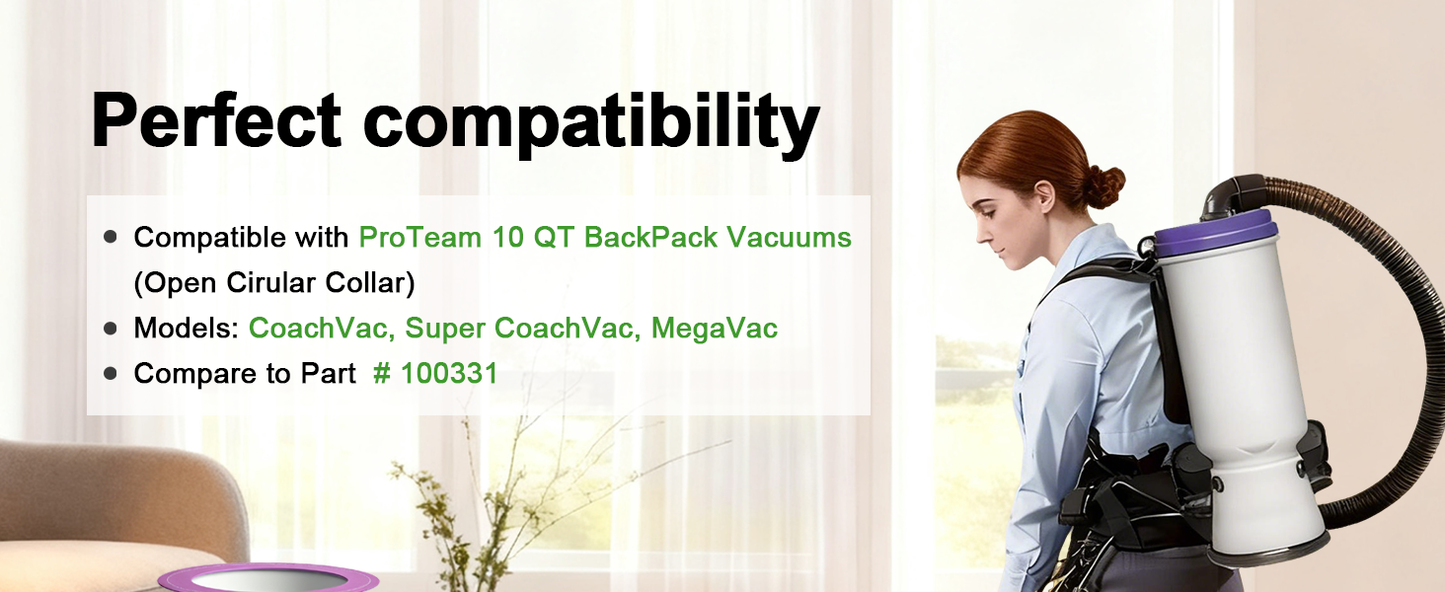 24 Pack 100331 Vacuum Bags Replacement Compatible with ProTeam 10 QT Backpack Vacuum Cleaner, Fit for Models Coachvac, Super Coachvac, Upgraded Vacuum Filters with Open Circular Collar