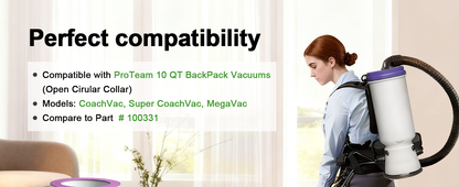 24 Pack 100331 Vacuum Bags Replacement Compatible with ProTeam 10 QT Backpack Vacuum Cleaner, Fit for Models Coachvac, Super Coachvac, Upgraded Vacuum Filters with Open Circular Collar