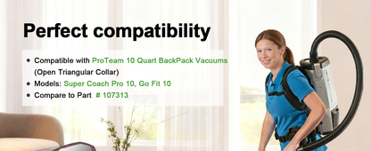 20 Pack 107313 Vacuum Bags Replacement Compatible with ProTeam 10 Quart Backpack Vacuum Cleaner, Fit for Models Coach Pro 10, GoFit 10, #107313 Open Triangular Collar