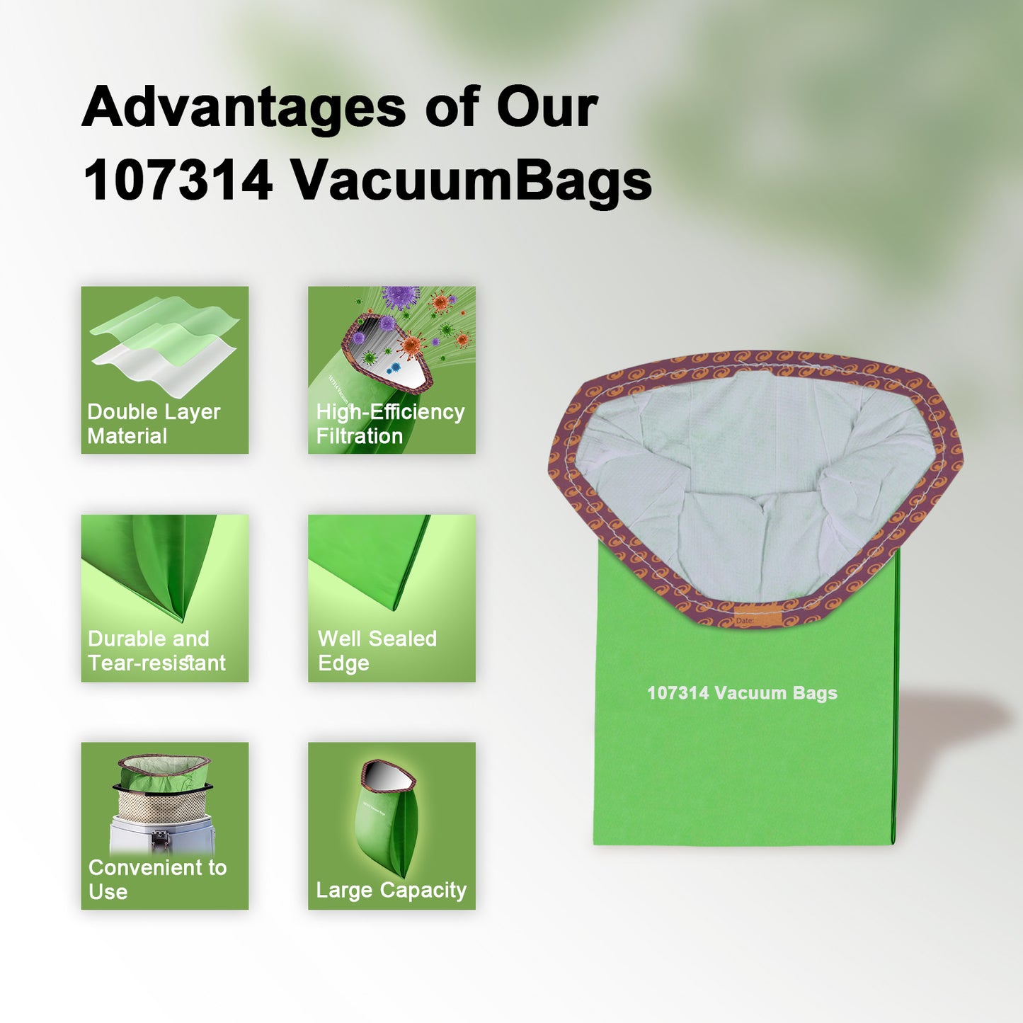 24 Pack 107314 Vacuum Bags Compatible with ProTeam 6 QT Backpack Vacuum Cleaner, Fit for Models Super Coach Pro 6, ProVac FS 6, GoFit 6/6 PLUS, #107314 Open Triangular Collar