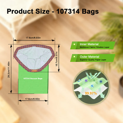 24 Pack 107314 Vacuum Bags Compatible with ProTeam 6 QT Backpack Vacuum Cleaner, Fit for Models Super Coach Pro 6, ProVac FS 6, GoFit 6/6 PLUS, #107314 Open Triangular Collar