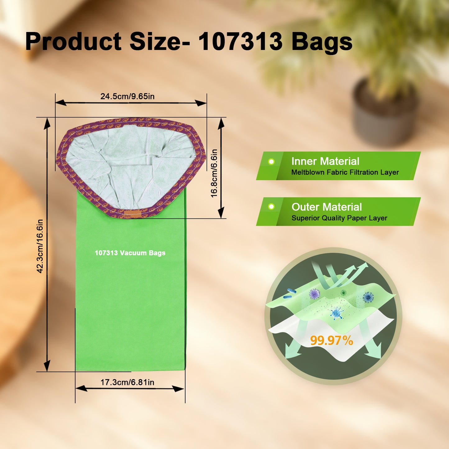 20 Pack 107313 Vacuum Bags Replacement Compatible with ProTeam 10 Quart Backpack Vacuum Cleaner, Fit for Models Coach Pro 10, GoFit 10, #107313 Open Triangular Collar