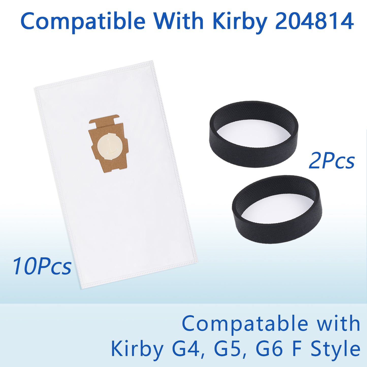10 Pack Vacuum Cleaner Bags and 2 Belts Compatible with Kirby Vacuum Bags 204811, 204814, 205811 Style F, Fit for All Kirby Sentria Vacuum G Series, Avalir (10 Bags + 2 Belts)